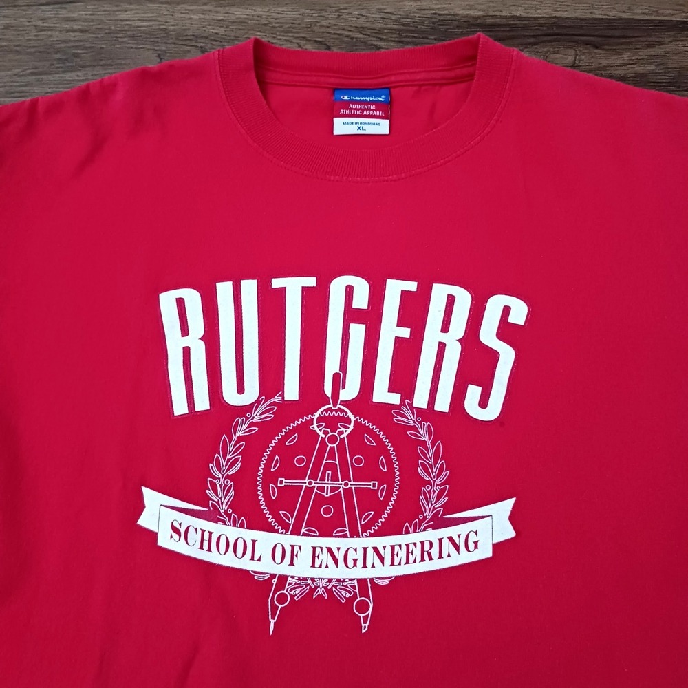 Rutgers Shirt Engineering XL‎ University Champion T-Shirt Scarlet Cotton